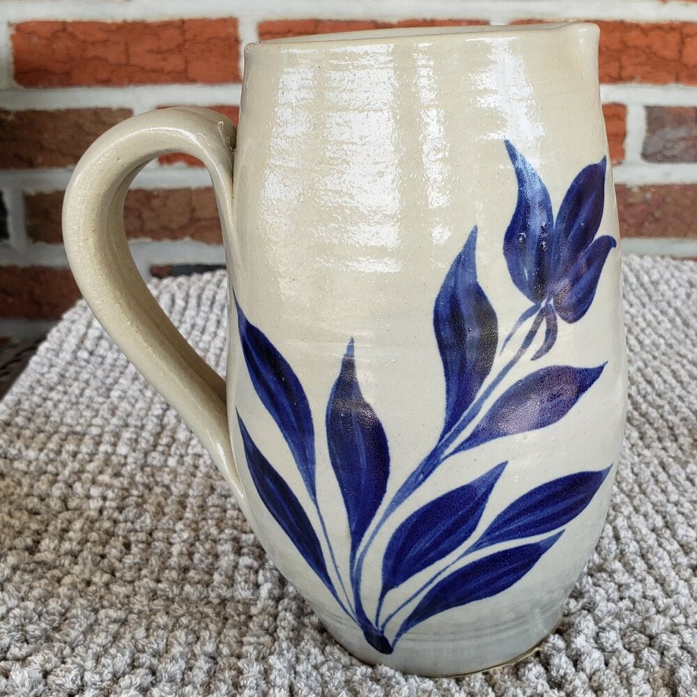 Vintage Williamsburg Pottery Gray and Cobalt Jug
